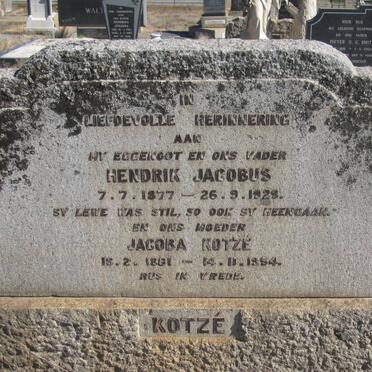 KOTZE Hendrik Jacobus 1877-1929 &amp; Jacoba 1881-1954