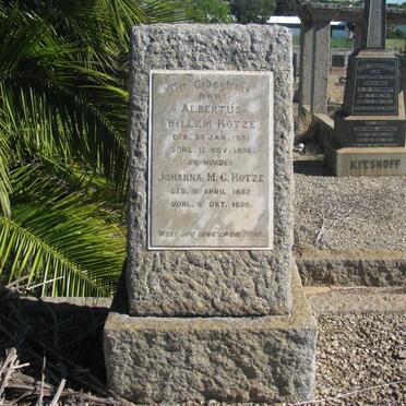 KOTZE Albertus Willem 1881-1936 :: KOTZE Johanna M.C. 1852-1939