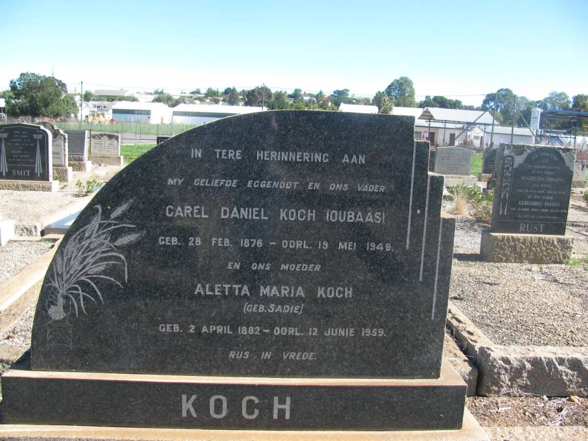 KOCH Carel Daniel 1876-1949 &amp; Aletta Maria SADIE 1882-1959