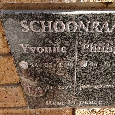 SCHOONRAAD Phillipus 1940-2014 &amp; Yvonne 1940-2007