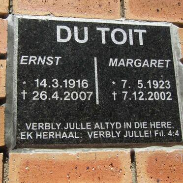 TOIT Ernst, du 1916-2007 &amp; Margaret 1923-2002