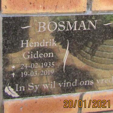 BOSMAN Hendrik Gideon 1935-2019