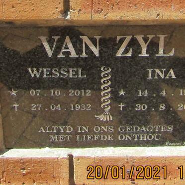 ZYL Wessel, van 1932-2012 &amp; Ina 1931-2002