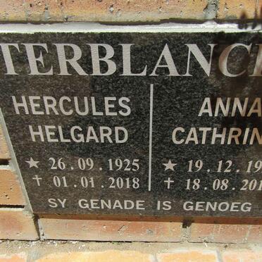 TERBLANCHE Hercules Helgard 1925-2018 &amp; Anna Cathrina 1928-2019