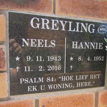 GREYLING Neels 1943-2016 &amp; Hannie 1952-