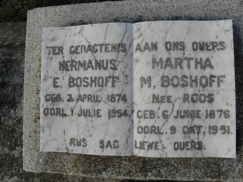 BOSHOFF Hermanus E. 1874-1954 &amp; Martha M. ROOS 1876-1951