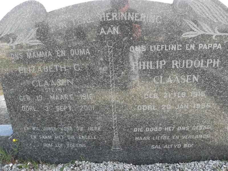 CLAASEN Philip Rudolph 1915-1956 &amp; Elizabeth G. STEYN 1916-2001