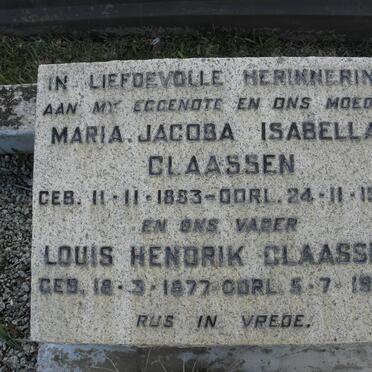 CLAASSEN Louis Hendrik 1877-1963 &amp; Maria Jacoba Isabella 1883-1953