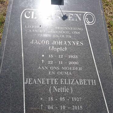CLAASSEN Jacob Johannes 1923-2000 &amp; Jeanette Elizabeth 1927-2015