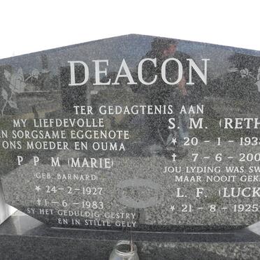 DEACON  L.F. -1925 :: DEACON  P.P.M. nee BARNARD 1927-1983 :: DEACON S.M. 1938-2004
