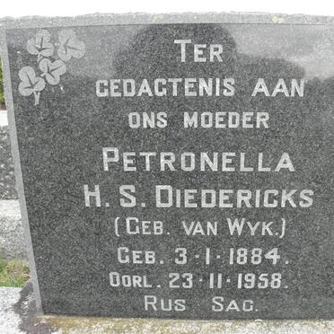 DIEDERICKS Petronella H.S. nee VAN WYK 1884-1958