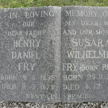 FRY Henry Daniel 1898-1973 &amp; Susarah Wilhelmina ROOS 1898-1967