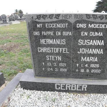 GERBER Hermanus Christoffel Steyn 1921-1981 &amp; Susanna Johanna Maria 1926-2002