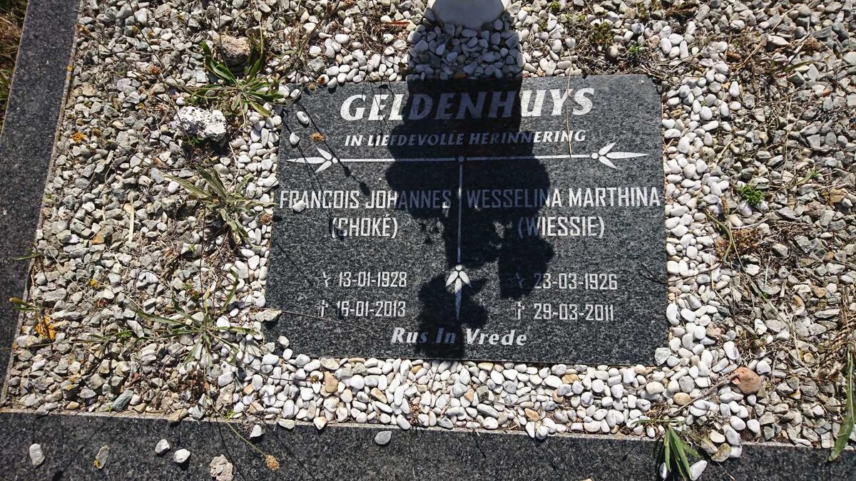 GELDENHUYS Francois Johannes 1928-2013 &amp; Wesselina Marthina 1926-2011