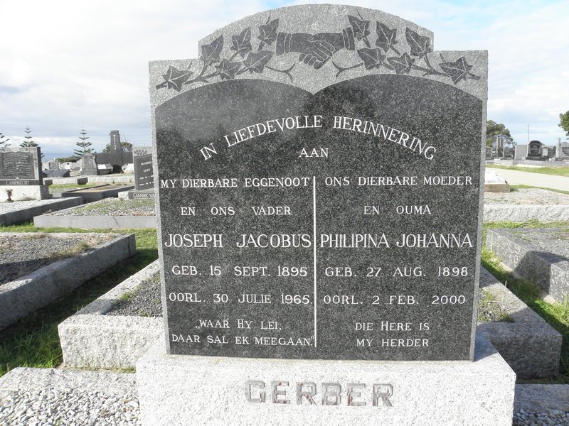 GERBER Joseph Jacobus 1895-1965 &amp; Philipina Johanna 1898-2000