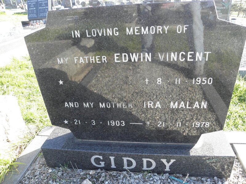 GIDDY Edwin Vincent -1950 &amp; Ira Malan 1903-1978