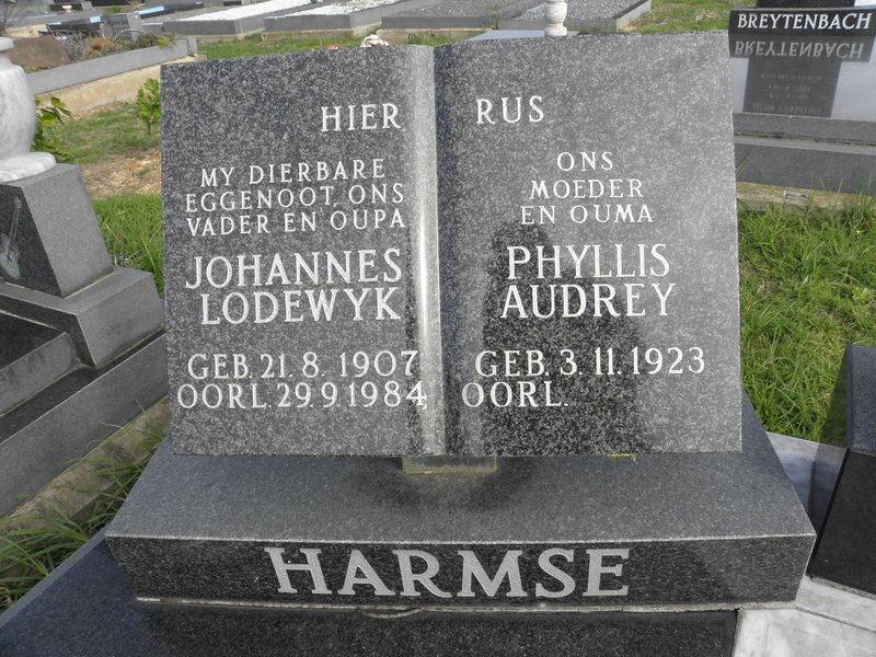 HARMSE Johannes Lodewyk 1907-1984 &amp; Phyllis Audrey 1923-