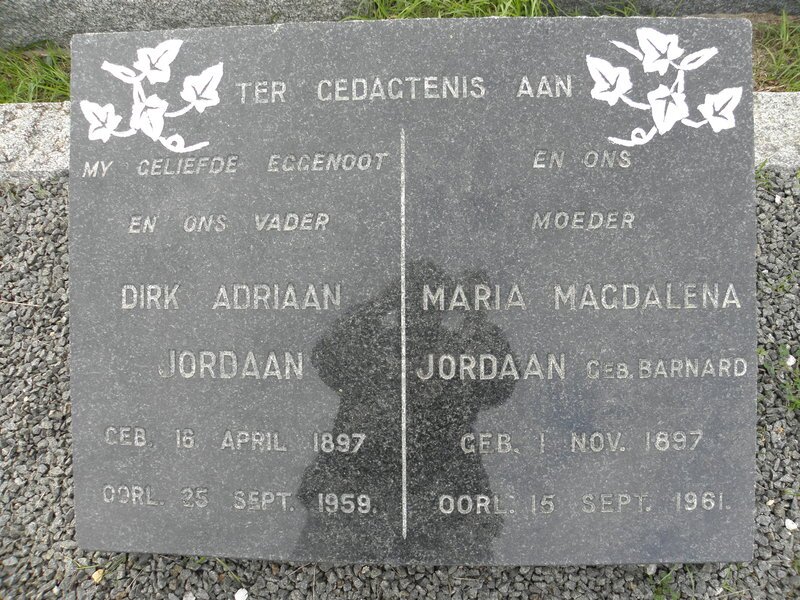 JORDAAN Dirk Adriaan 1897-1959 &amp; Maria Magdalena BARNARD 1897-1961