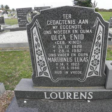 LOURENS Marthinus Lukas 1923-1986 &amp; Olga Enid KING 1929-1982