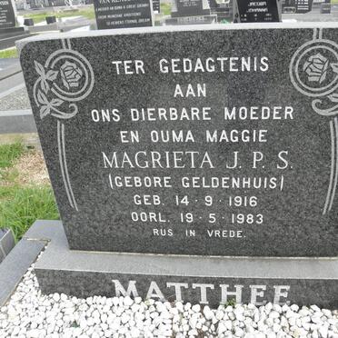 MATTHEE Magrieta J.P.S. nee GELDENHUIS 1916-1983