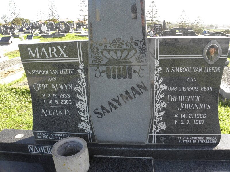 MARX Gert Alwyn 1938-2003 &amp; Aletta P. :: SAAYMAN Frederick Johannes 1966-1987