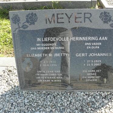 MEYER Gert Johannes 1925-2002 &amp; Elizabeth M. 1930-1996