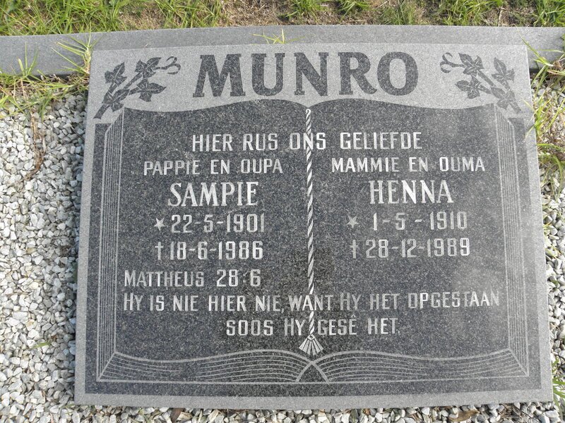 MUNRO Sampie 1901-1986 &amp; Henna 1910-1989