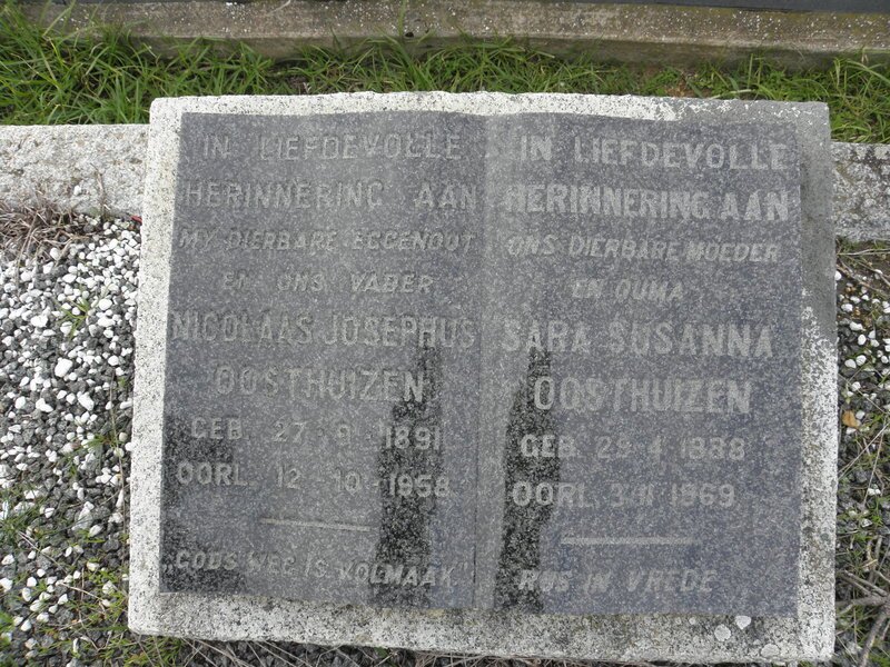 OOSTHUIZEN Nicolaas Josephus 1891-1958 &amp; Sara Susanna 1888-1969