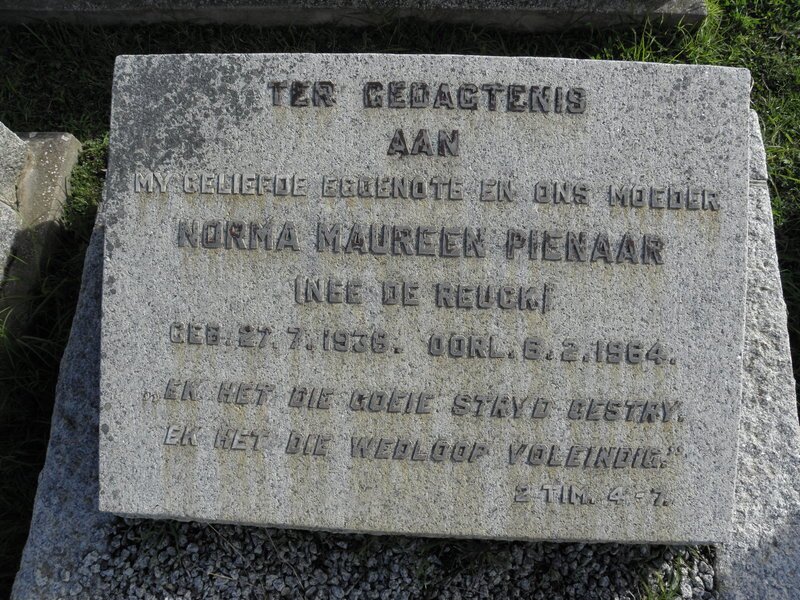 PIENAAR Norma Maureen nee DE REUCK 1936-1964