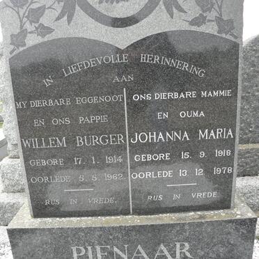 PIENAAR Willem Burger 1914-1962 &amp; Johanna Maria 1918-1978
