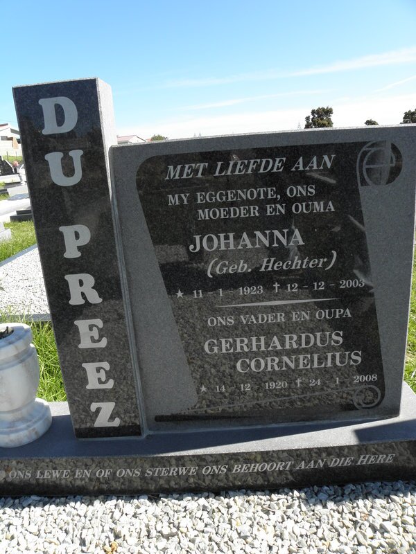 PREEZ Gerhardus Cornelius, du 1920-2008 &amp; Johanna HECHTER 1923-2003