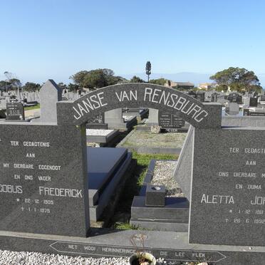 RENSBURG Jacobus Frederick, Janse van 1905-1975 &amp; Aletta Johanna 1911-1992