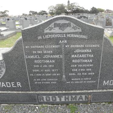 ROOTHMAN Samuel Johannes 1912-1977 &amp; Johanna Magaretha VOLSCHENK 1916-1958