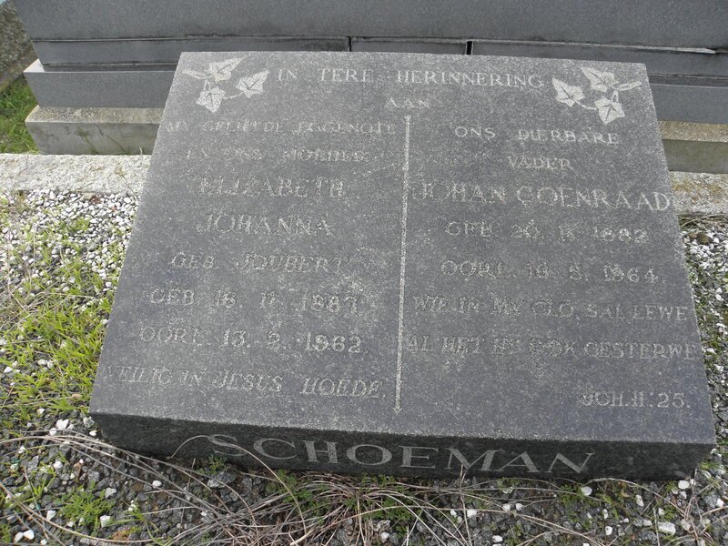 SCHOEMAN Johan Coenraad 1882-1964 &amp; Elizabeth Johanna JOUBERT 1887-1962