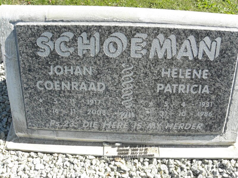 SCHOEMAN Johan Coenraad 1917-2008 &amp; Helene Patricia 1931-1986