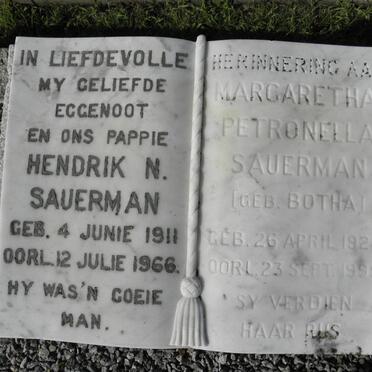SAUERMAN Hendrik N. 1911-1966 &amp; Margaretha Petronella BOTHA 1924-1995