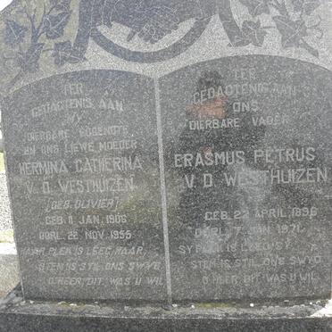 WESTHUIZEN Erasmus Petrus, v.d. 1896-1971 &amp; Hermina Catherina OLIVIER 1906-1955