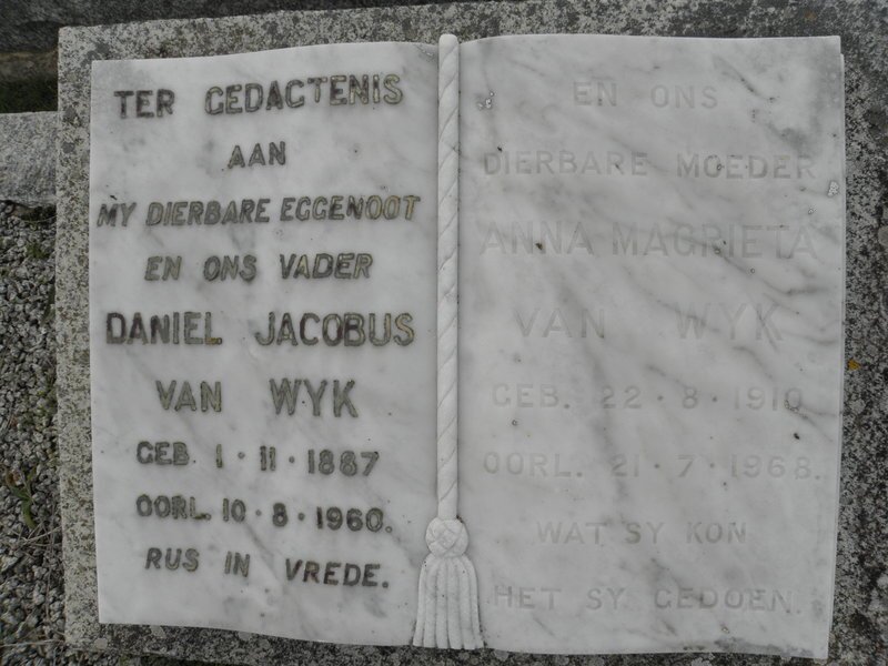 WYK Daniel Jacobus, van 1887-1960 &amp; Anna Magrieta 1910-1968
