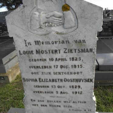 ZIETSMAN Louie Mostert 1825-1915 &amp; Sophia Elizabeth OOSTHUYSEN 1829-1912
