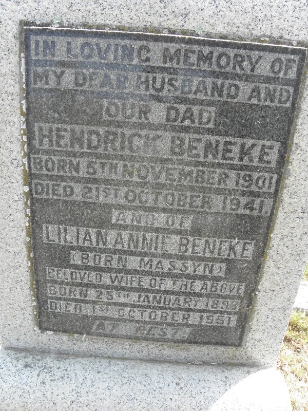 BENEKE Hendrick 1901-1941 &amp; Lilian Annie MASSYN 1898-1951