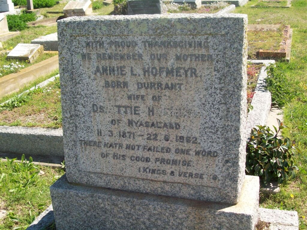 HOFMEYR Annie L. nee DURRANT 1871-1952