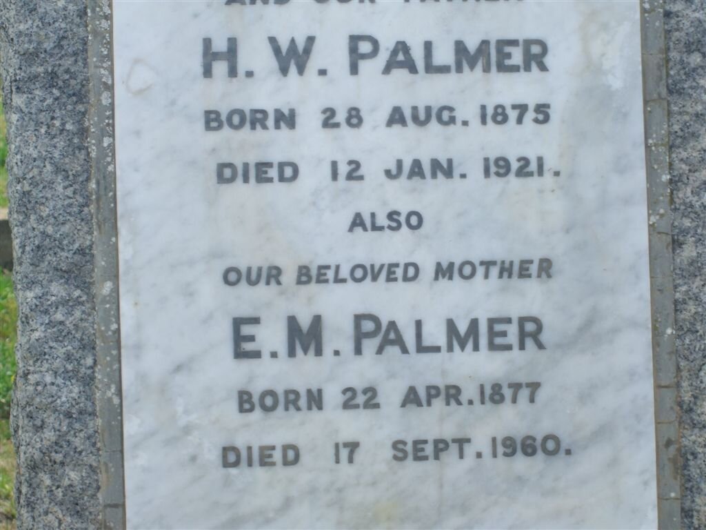 PALMER H.W. 1875-1921 &amp; E.M. 1877-1960