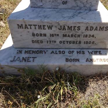 ADAMS Matthew James 1834-1908 &amp; Janet ANDERSON