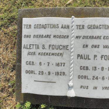FOUCHE Paul P. 1875-1957 &amp; Aletta S. FOUCHE 1877-1929
