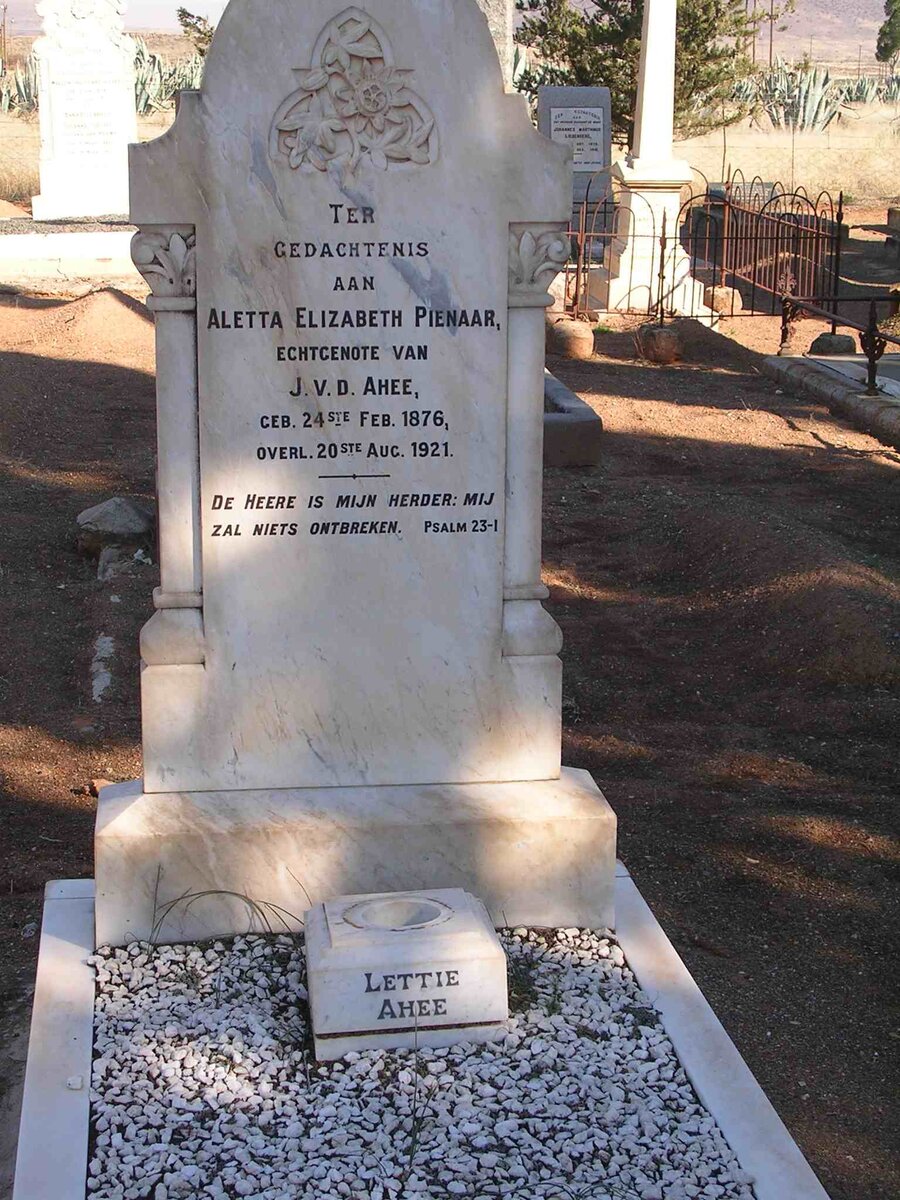 AHEE Aletta Elizabeth, v.d. nee PIENAAR 1876-1921