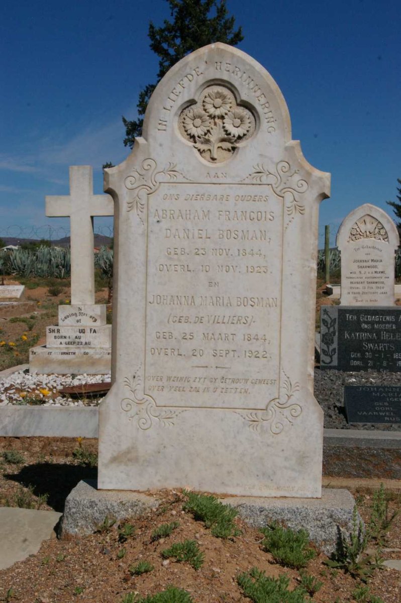 BOSMAN Abraham Francois Daniel 1844-1923 &amp; Johanna Maria DE VILLIERS 1844-1922
