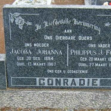 CONRADIE Philippus J. Fouche 1887-1968 &amp; Jacoba Johanna 1894-1967