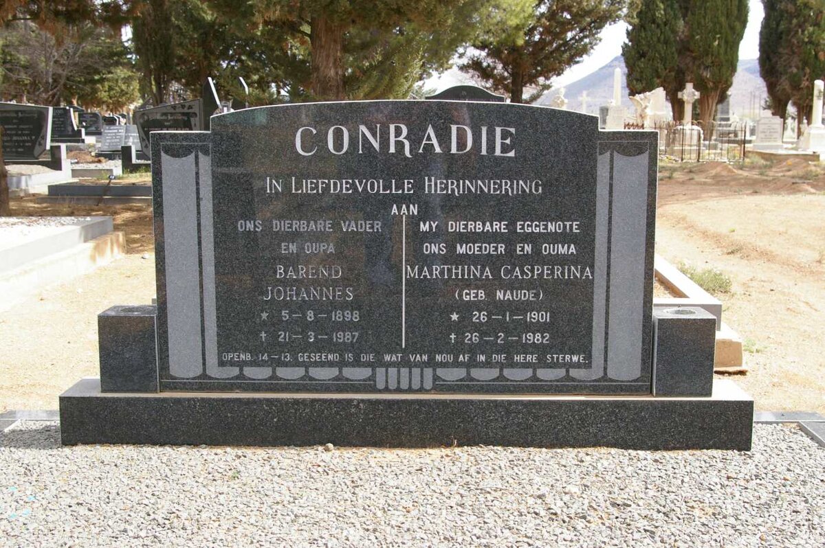 CONRADIE Barend Johannes 1898-1987 &amp; Marthina Casperina NAUDE 1901-1982