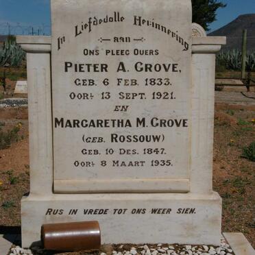 GROVE Pieter A. 1833-1921 &amp; Margaretha M. ROSSOUW 1847-1935