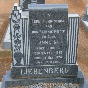 LIEBENBERG Anna M. nee BURGER 1885-1974